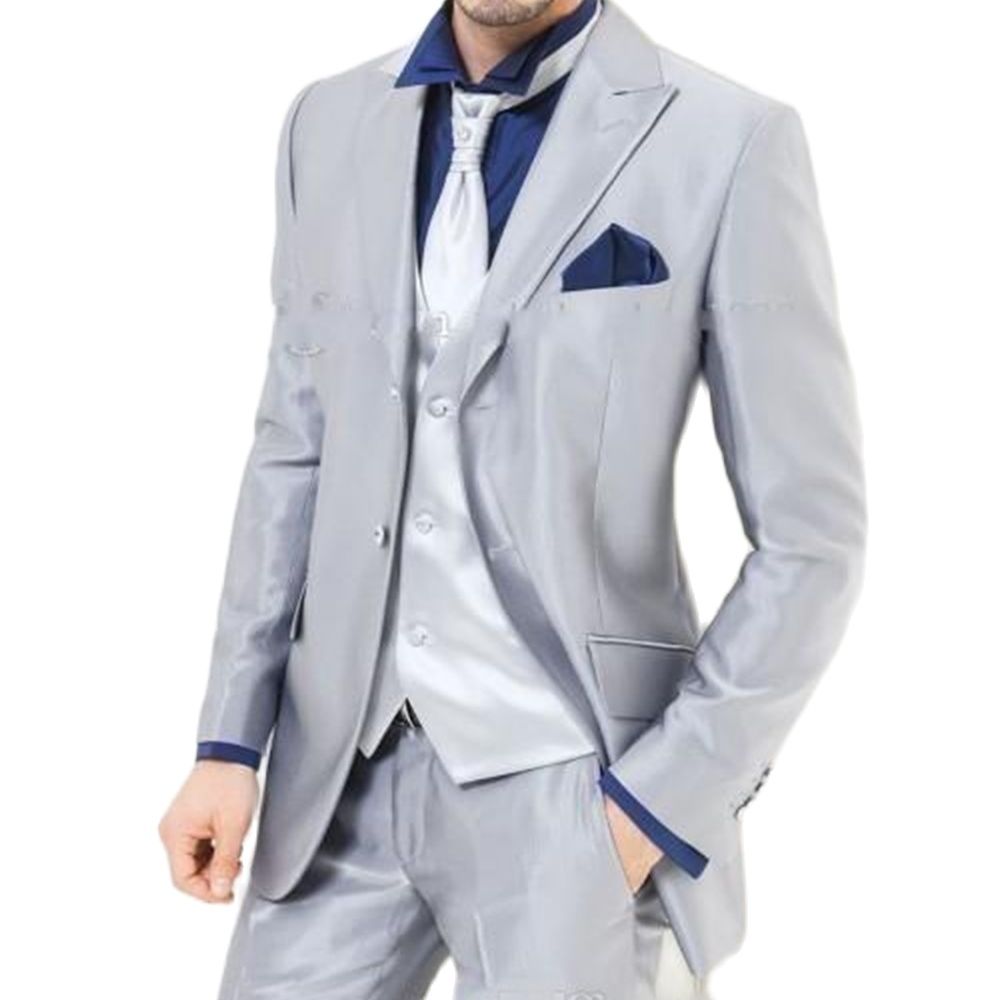 Men'S Formal Dinner Wear - Op maat gemaakte zilveren glanzende satijnen