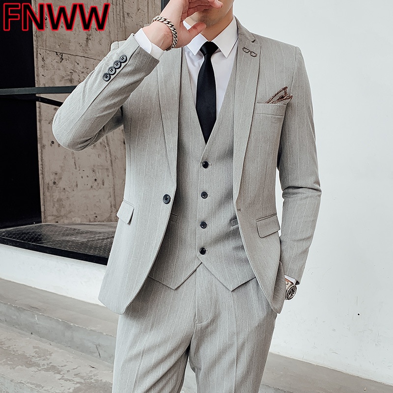 Men'S Urban Formal Wear - Heren Koreaanse stijl driedelig geruit pak