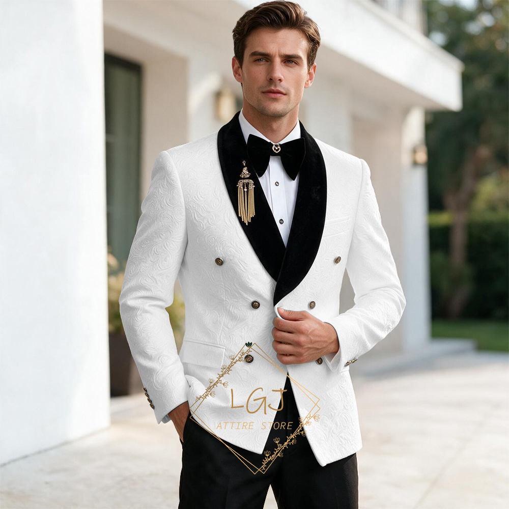 Men'S Formal Dinner Wear - Luxe 2-delige heren smokingset met reliëfjacquard,