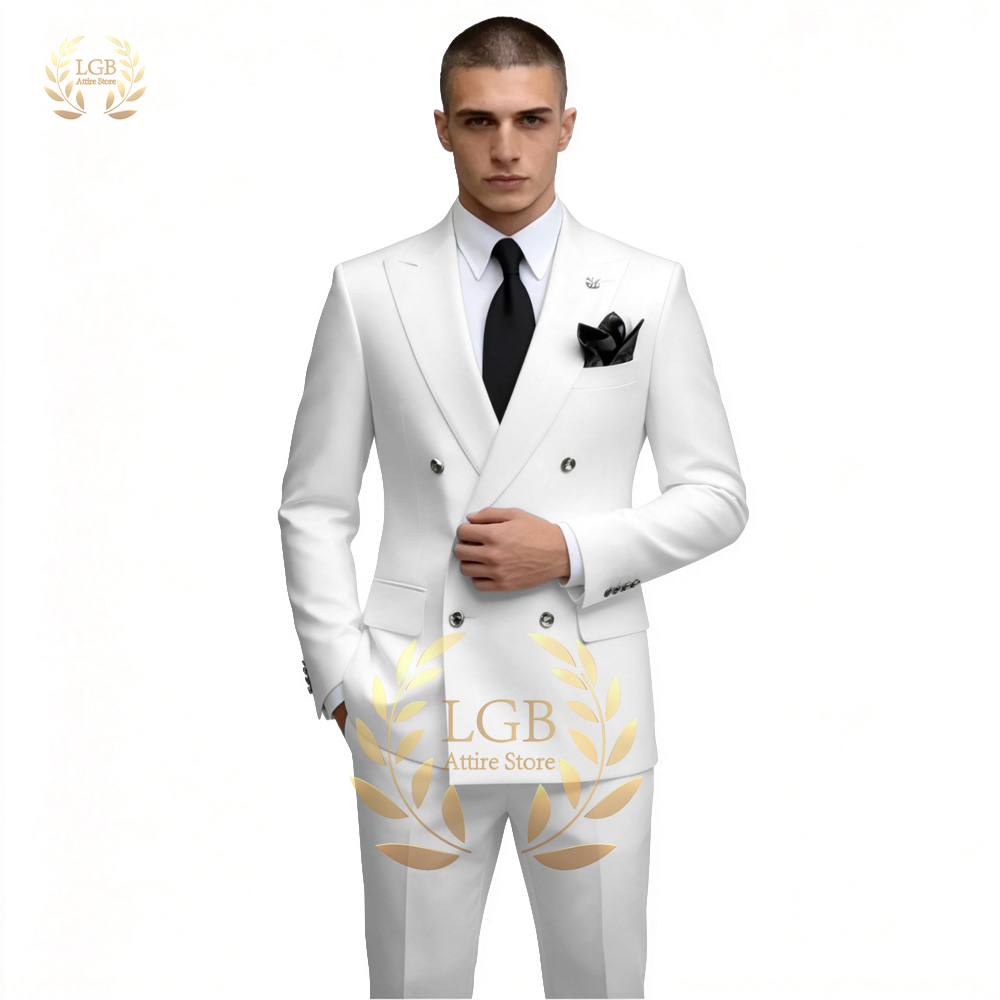 Men'S Formal Evening Wear - Heren wit dubbelrijdig pak 2-delig slim
