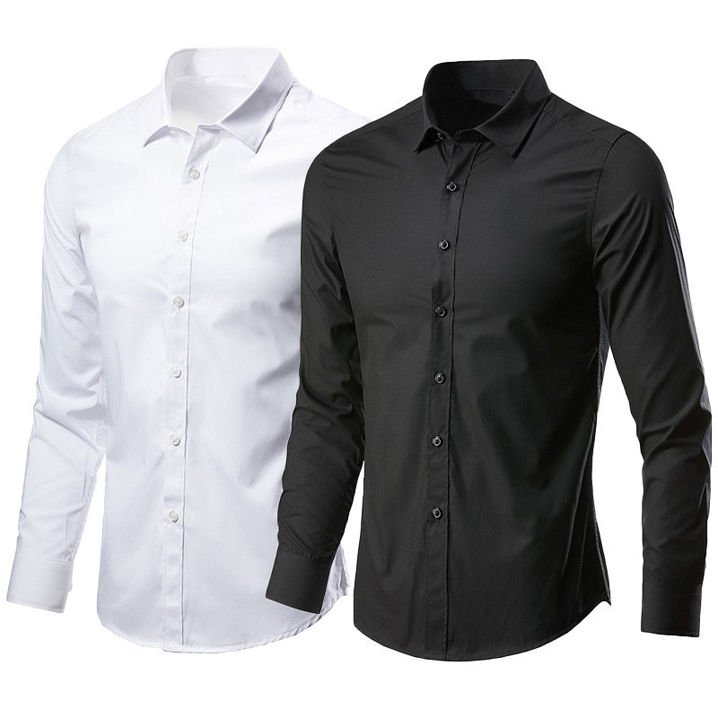 Men Formal Wear All Black - Zwart katoenen formeel overhemd voor heren,