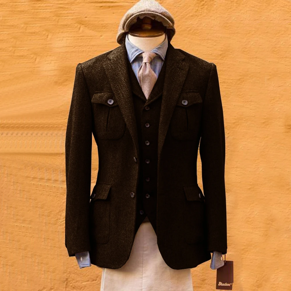 Mens Formal Look - Herenpak Visgraatpatroon Formeel Volledig Pak Beste