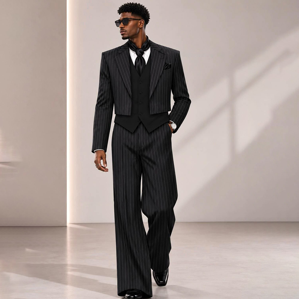 Mens Formal Look - Modern herenpak met zwarte pinstripes, getailleerde